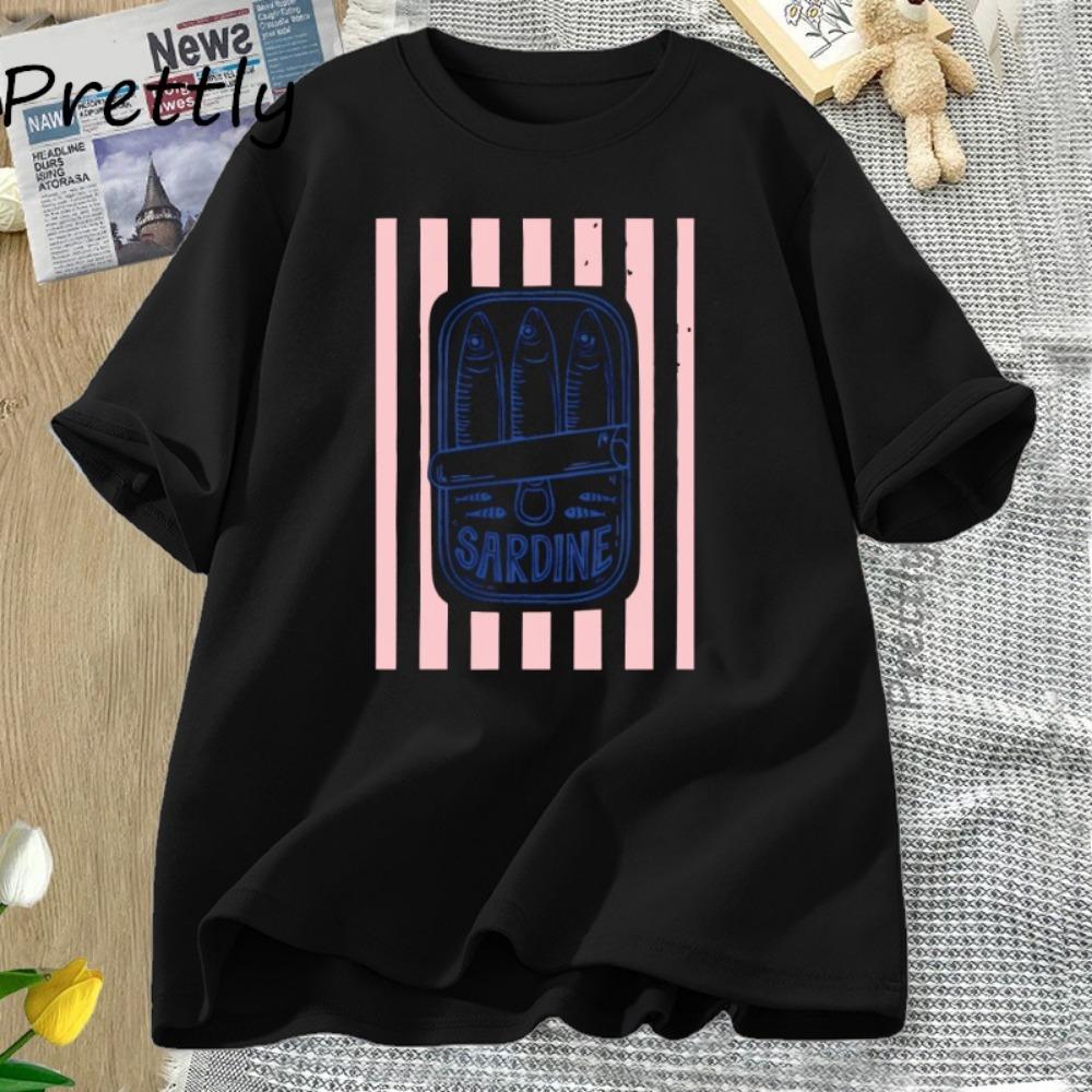 Canned Sardines Fish T-shirt Women's Summer Retro Seafood Graphic Tee Casual Short-sleeved Round Neck T-shirt Women's Clothes
