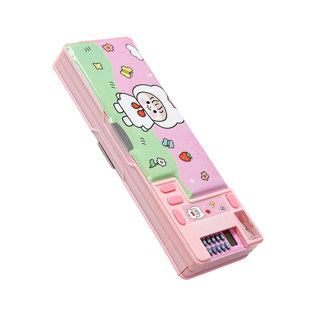 Multifunktionales Mäppchen mit Taschenrechner und Anspitzer, Cartoon-Stiftbox, Mäppchen mit großer Kapazität für Schülerkinder