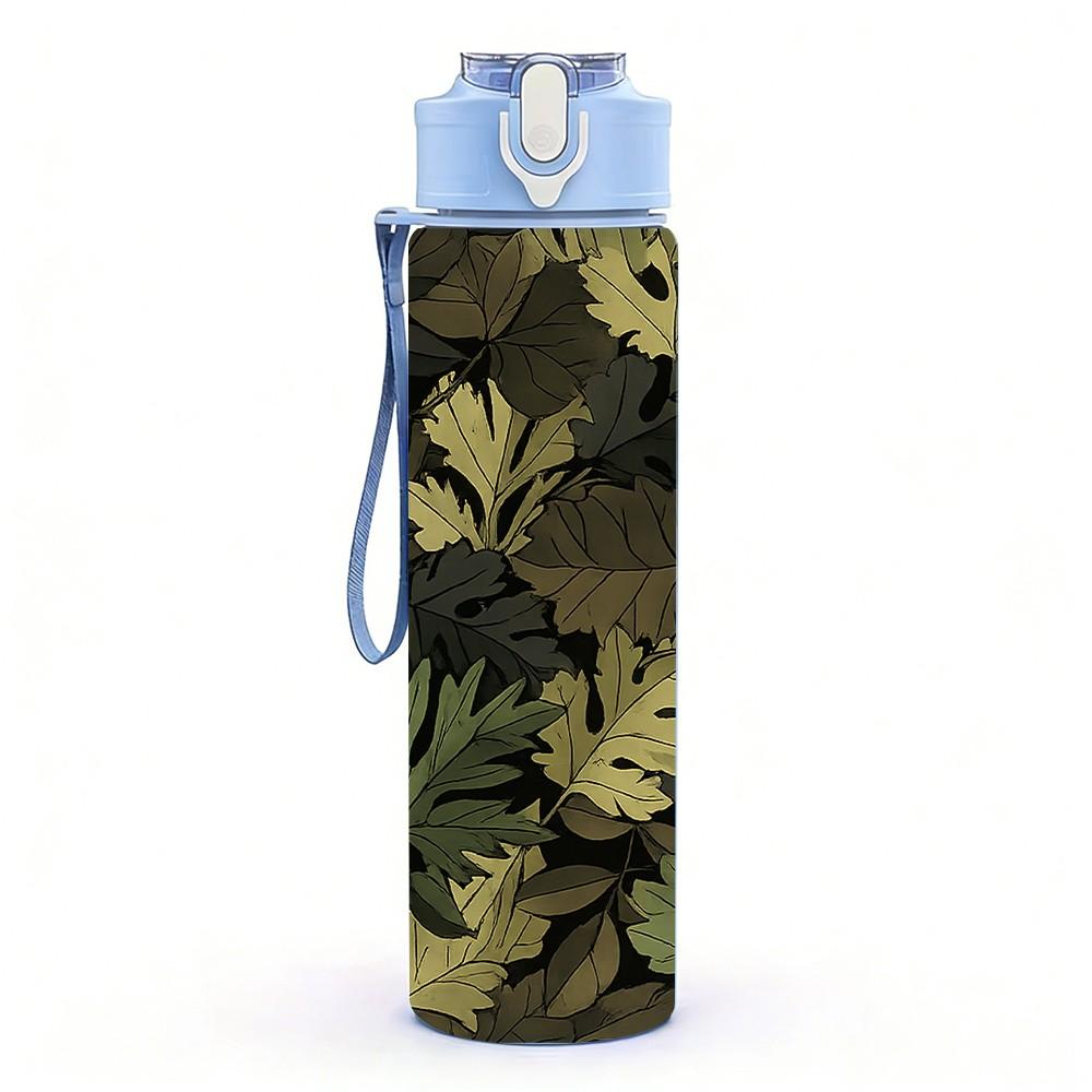 1PC Dark Camouflage Leaf Texture Print 750ml Color Plastic Sports Water Bottle Leakproof Flip Straw Lid Suitable for Sports Office Home Use