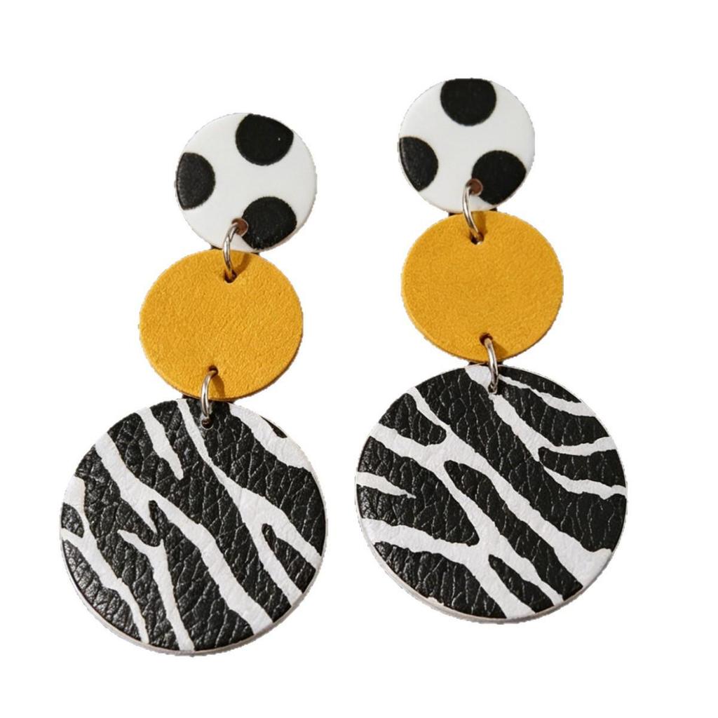 Geometric Zebra Stripe Leather Stud Earrings