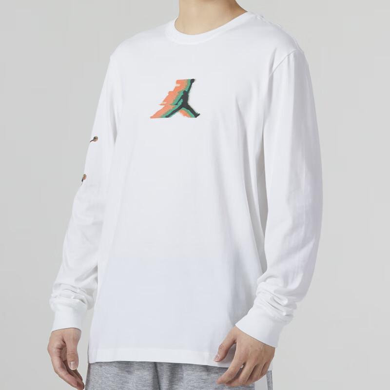 Jordan Gradient Print Breathable Crew Neck Long Sleeve T-Shirt In American Retro Style Men Tops White FB7456-100