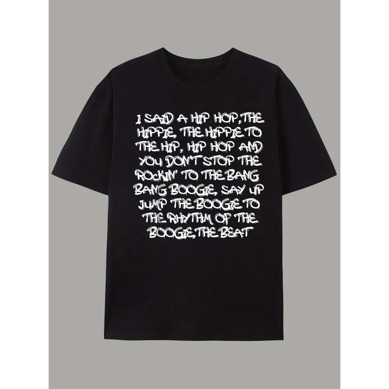Hip-Hop Lyric Graffiti Font Print Men'S Casual T-Shirt,Summer Men'S Round Neck Short Sleeve T-Shirt, Stylish And Versatile Trendy Print Short Sleeves.
