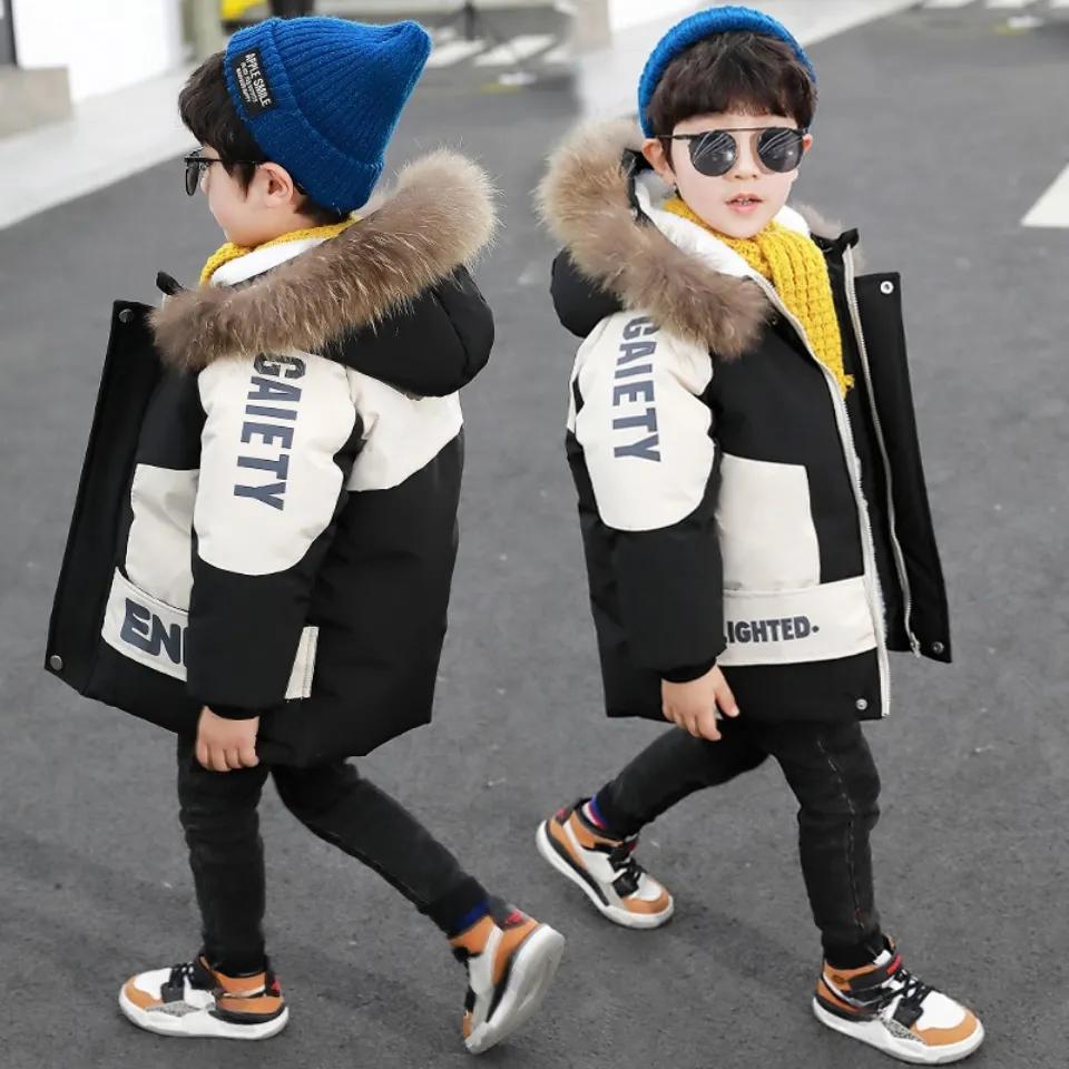 Boys Winter Hooded Jacket Fashion Baby Winter Quilted Plus Velvet Thick Warm Jacket