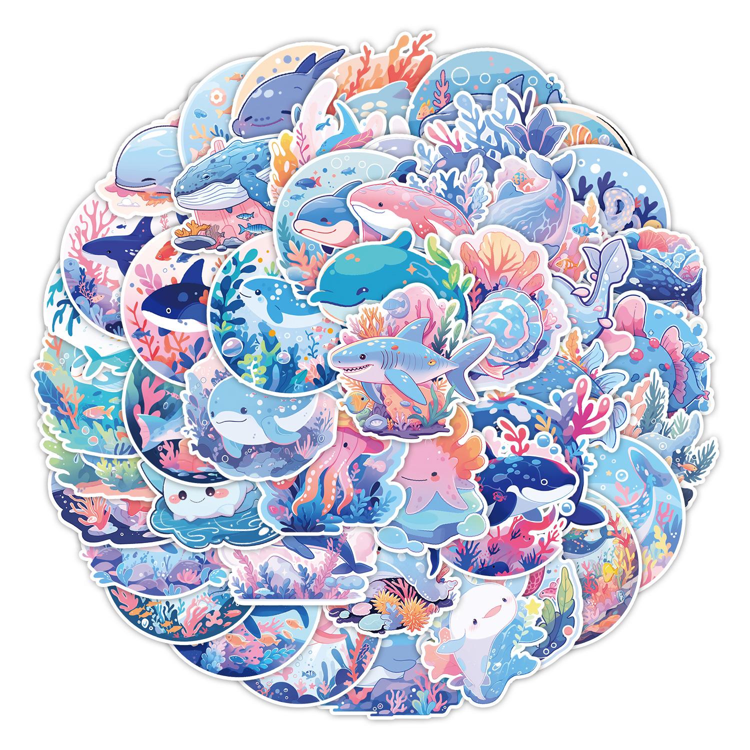 

50 Cartoon Marine Graffiti Stickers Car Mobile Phone Water Cup Decorative Stickers Waterproof Children Stationery Stickers