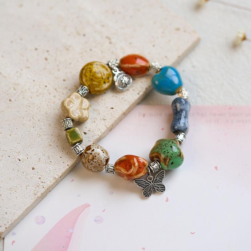 Jingdezhen Ceramic Bracelet Jewelry Ten Yuan Three Strings Niche National Style Cultural Play Ethnic Style Bracelet Wholesale