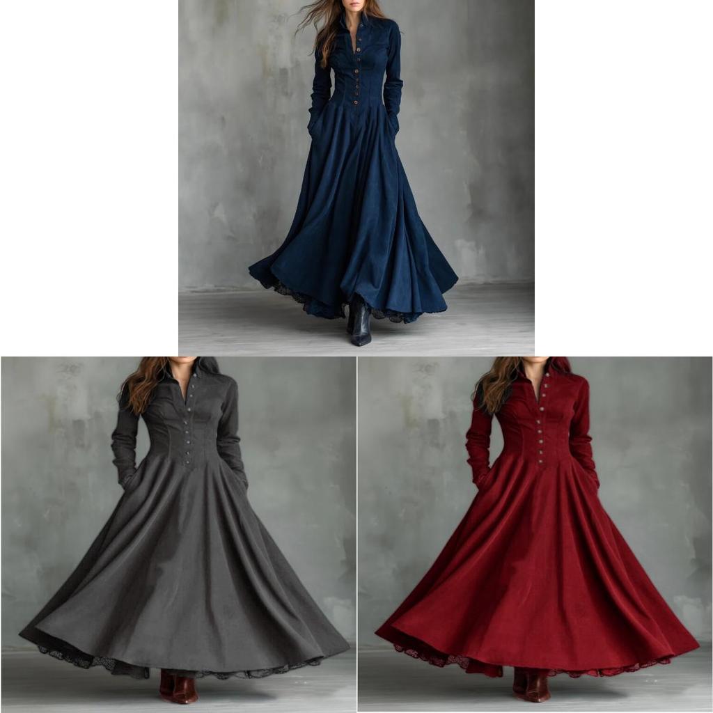 Maxi Abito Vintage Francese con Bordi in Pizzo e Dettagli a Bottone per Eleganti Occasioni da Festa