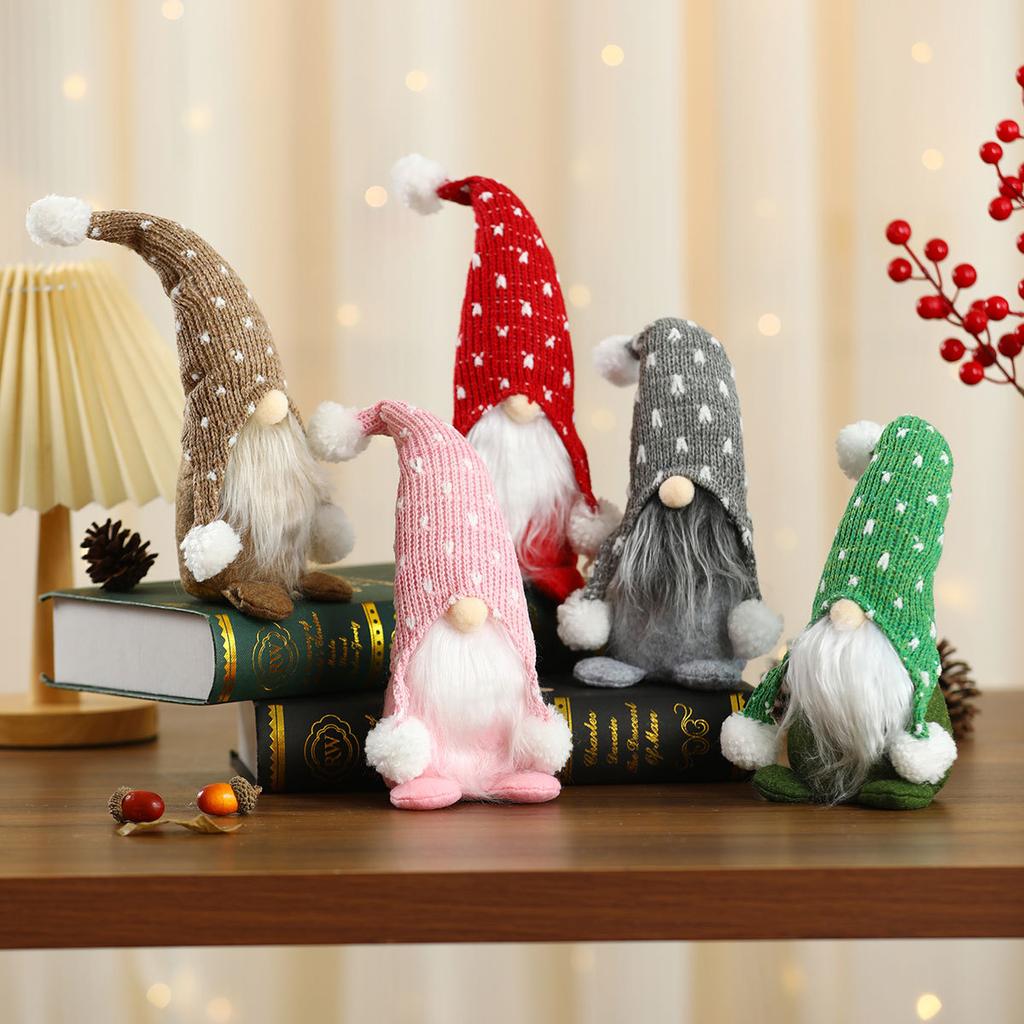 Christmas Polka Dot Knitted Hat Sitting Figure Decoration Home Hotel Window Decoration Gift