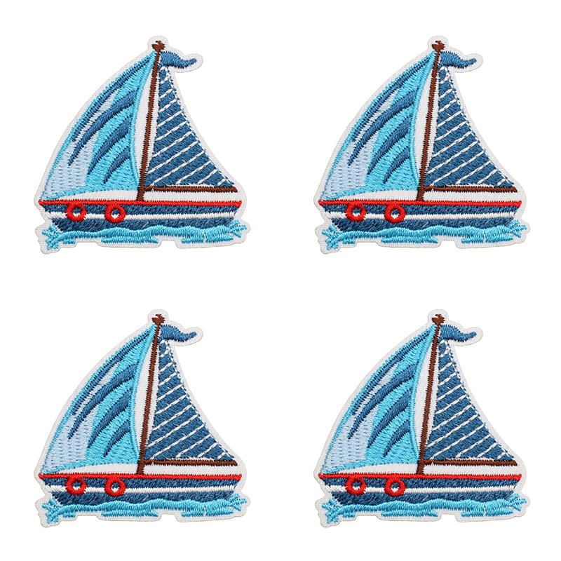 10pcs Luxury Cruise Ship Embroidery Patch Sea Trip Blue Whale Iron On Patches For Clothes Jackets Backpack Sew Stickers Badge 