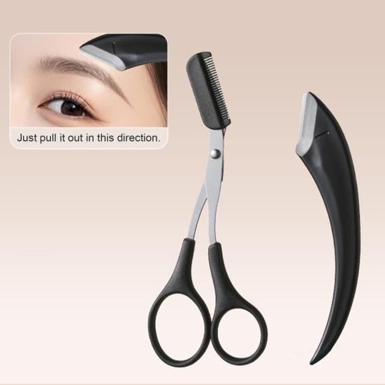 Eyebrow Trimmer Scissors with Comb Stainless Steel Non-Slip Precision Eyebrow Razor Men Women Brow Hair Removal Grooming Tool