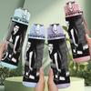 1PC Black Male Portrait A 750ml Sports Water Bottle Leakproof Straw Lid Outdoor Office Home