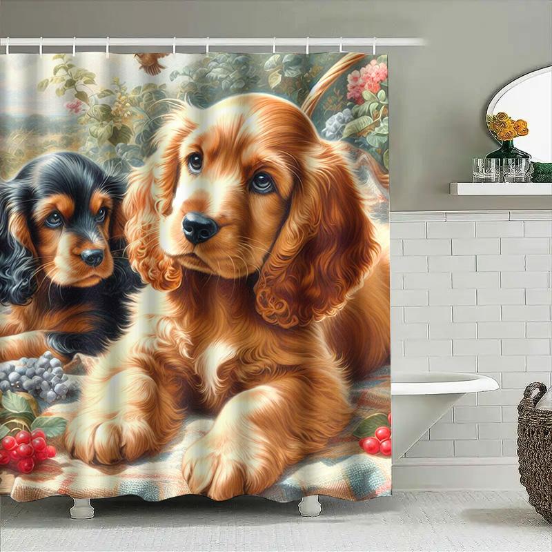 Adorable Cocker Spaniel Dog Print Shower Curtain High-Quality Fabric Waterproof for Bathroom Decorations