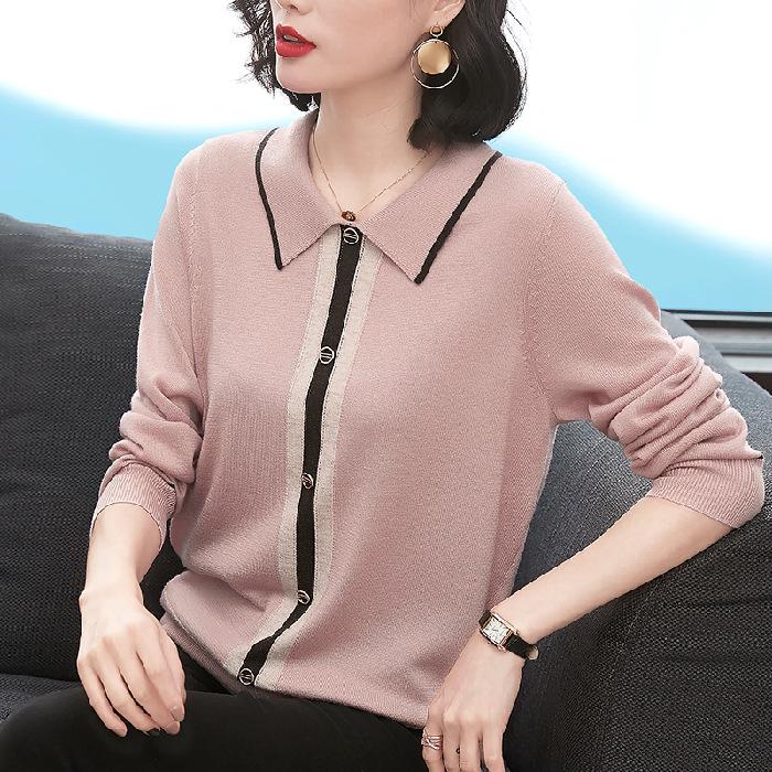 Damen Retro Stricktop mit Revers - Langarmpullover für Frühling/Herbst 2026