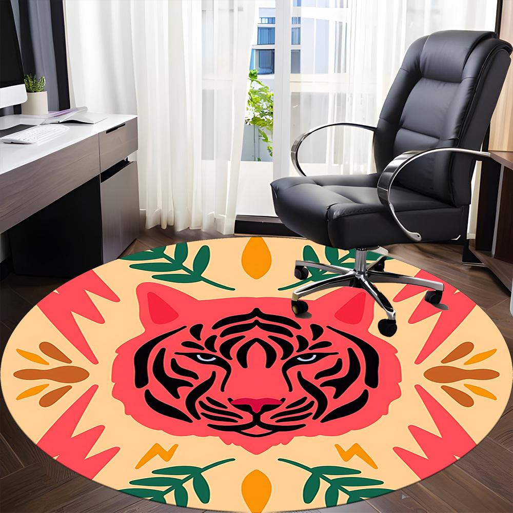 1pc Tiger Print Chair Carpet for Office, Round Non Slip Durable Large Size Office Carpet, Suitable for Office