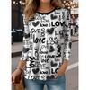Women's T-shirt 3D Letter Poster Printing Fashion Long Sleeve Round Neck Regular Top Weekend Spring and Autumn