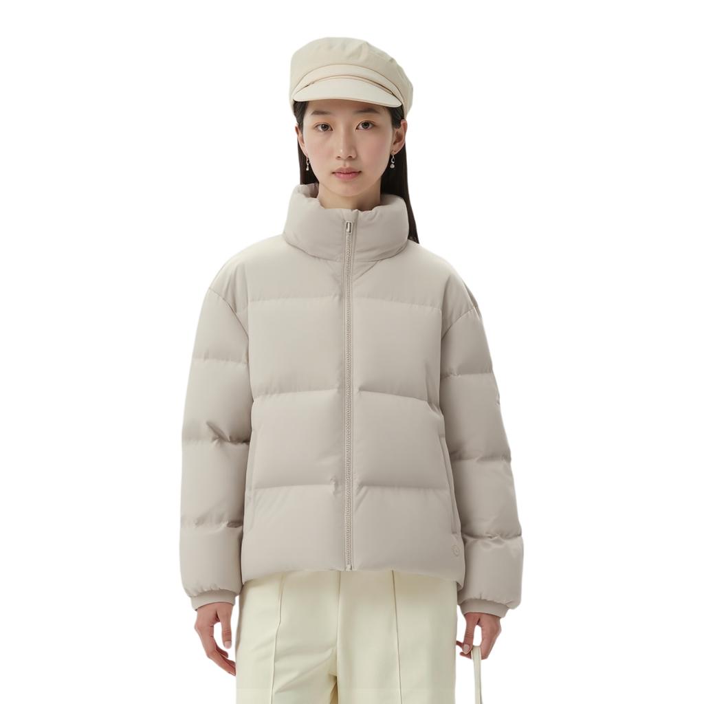 Li Ning Fitness Series Casual Stand Collar Warm Down Jacket Women Outerwear Khaki AYMU516-5