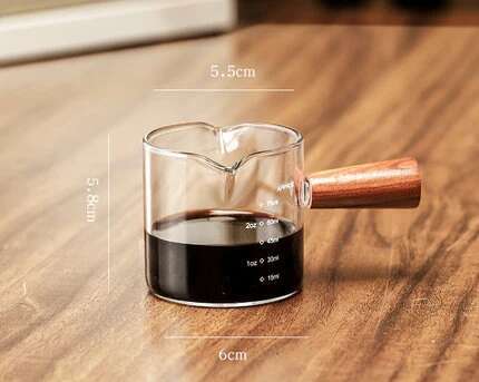 Solid Wood Handle Scale Creamer Double Mouth Coffee Maker Milk Jug Jar Heat Resistant Glass Cup Mini Espresso Extraction Pot