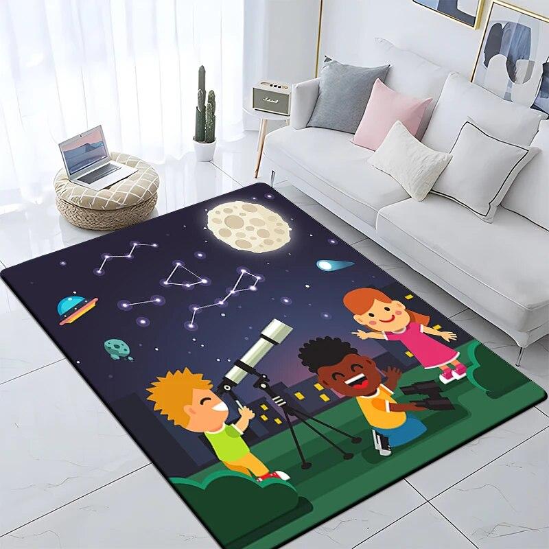 Cartoon Astronaut Children's Room Decorative Carpet Camping Cushion Play Aera Mat  Floor Mat Carpet Game Area Rug Floor Mats
