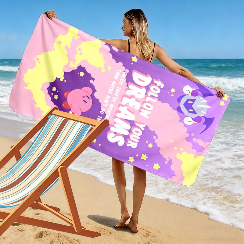 Kirby Cute Art Print Beach Towel, Large Soft Quick Dry Towel for Beach Camping Swimming