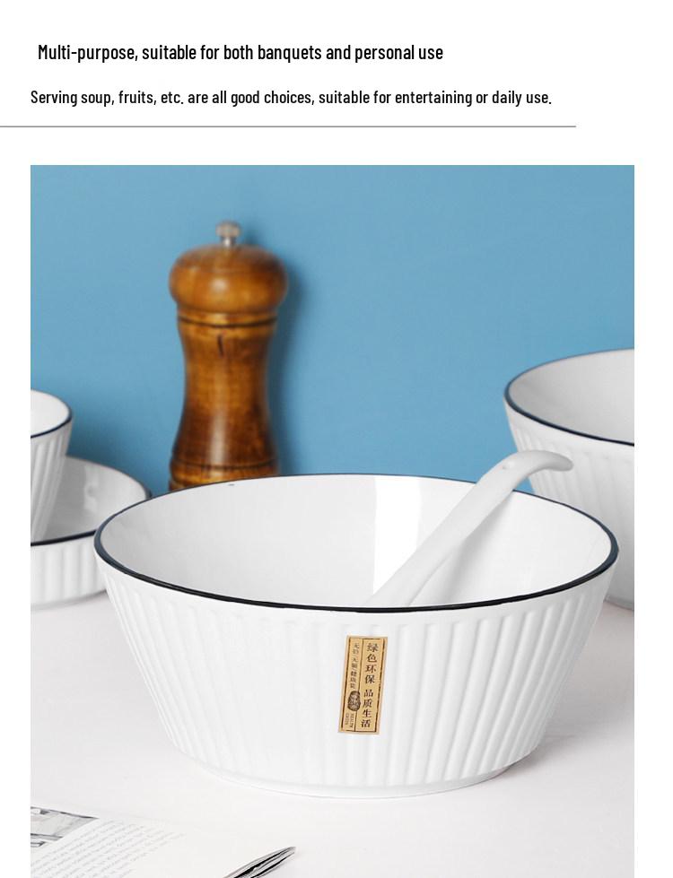 Set of 2 Large 8-Inch Nordic Style Ceramic Soup Bowls - Creative Simple Design, Perfect for Soups and Salads.