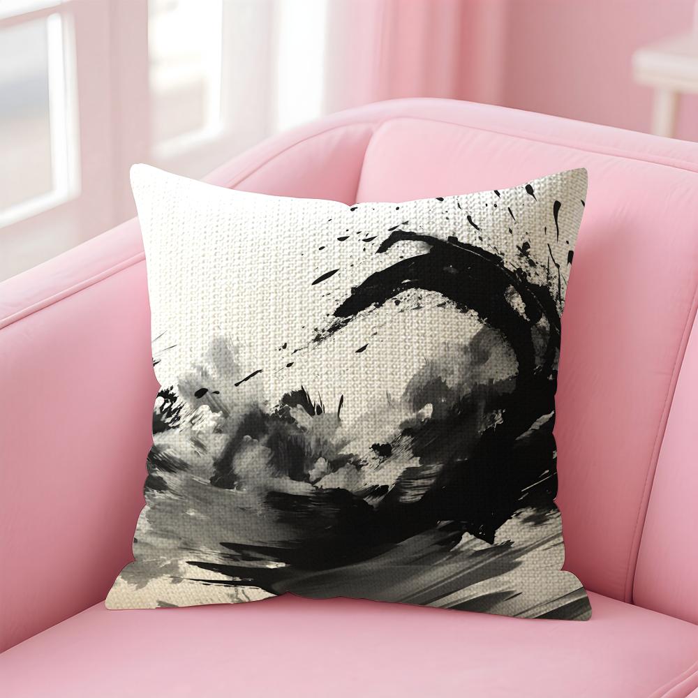 Ink Painting Chinese Style Cushion Cover Natural Linen Pillow Case DoubleSided Print Decorative Sofa Pillowcase Home Decor Gift