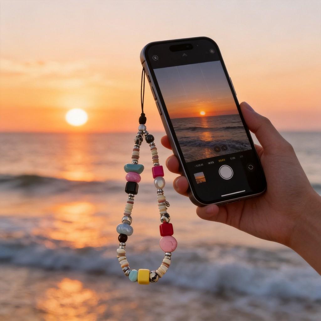 Pvc Material Phone Strap With Natural Stone Beads For Gift And Fashion