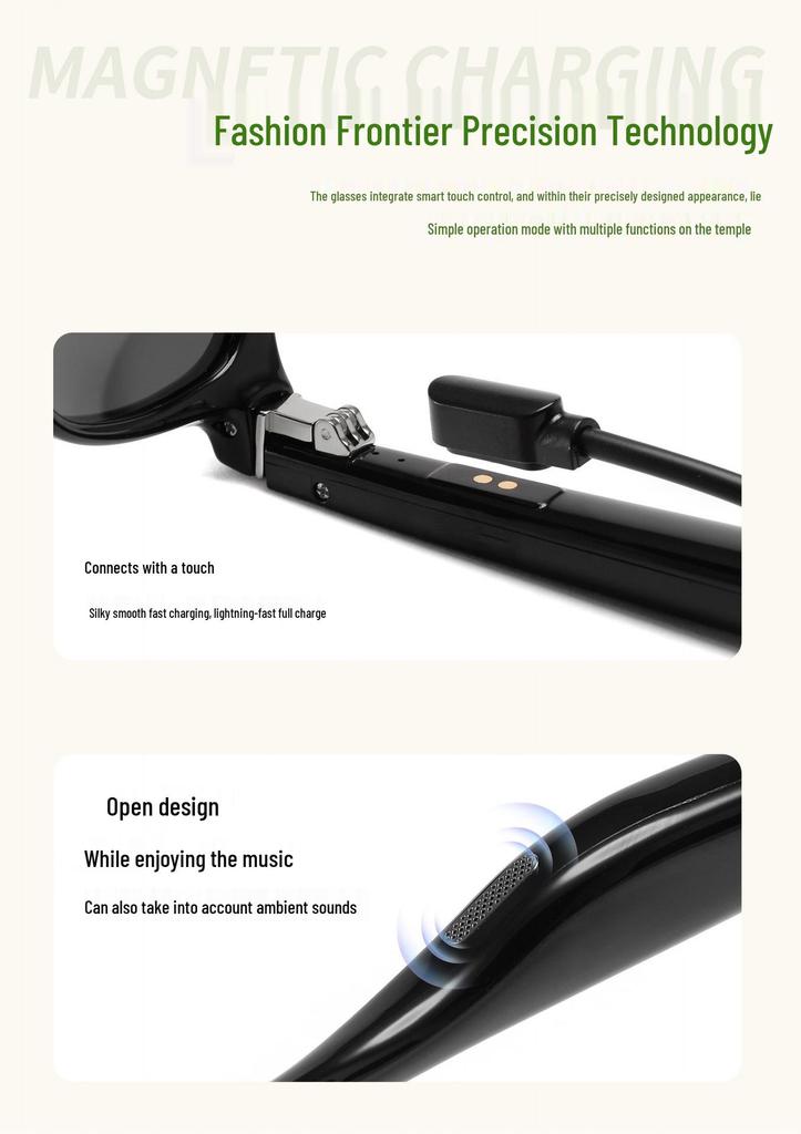 AI Smart Bluetooth Music & Call Glasses with Auto On/Off & Metal Hinges
