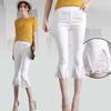 Women Summer Clothing Flare Capris Pants Thin Splicing Lace Elastic High Waist Solid Casual Slim Trousers