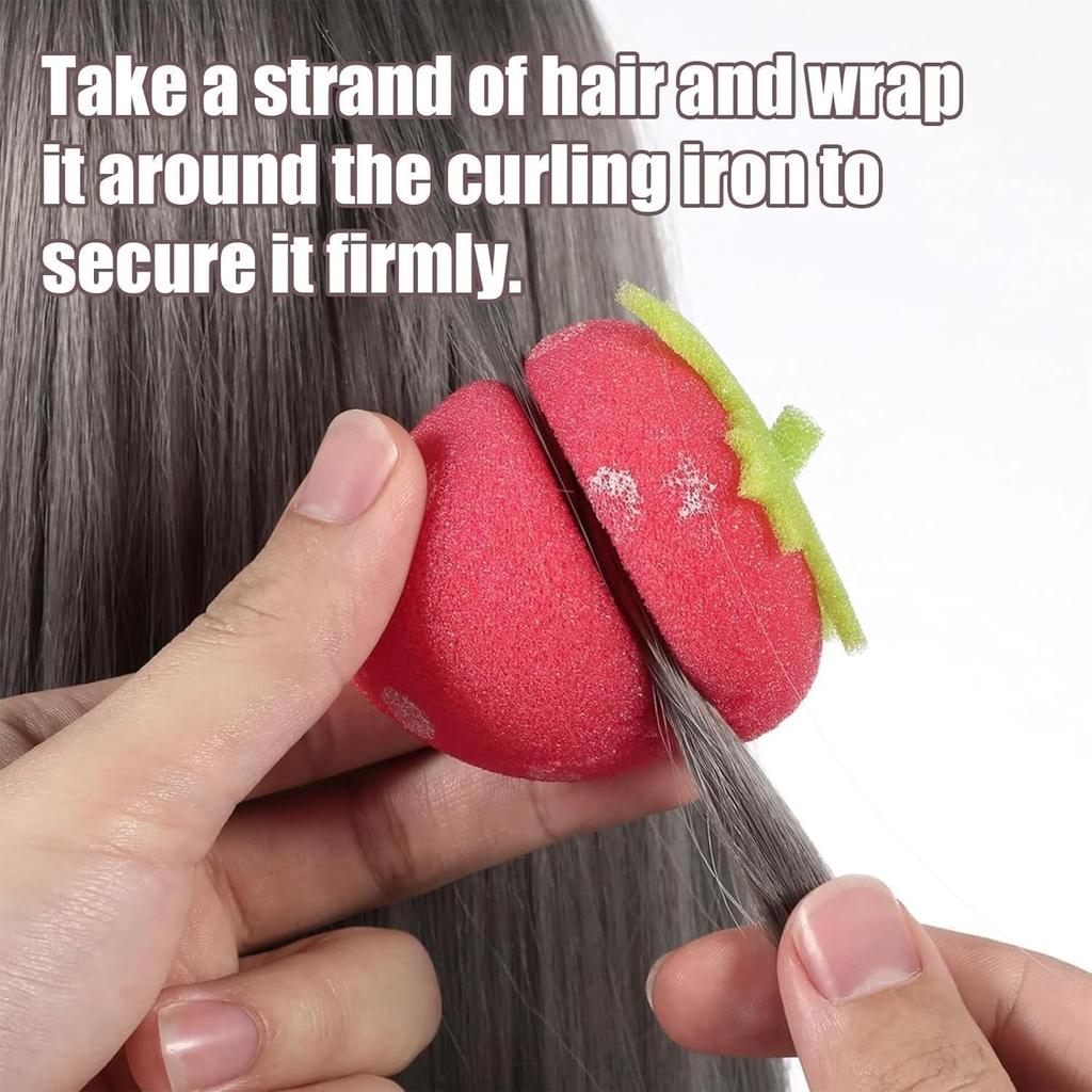 12PCS DIY Strawberry Heatless Foam Hair Curlers No-Heat Hair Rollers Sleep-In Set Soft Sponge Material Lazy Girl Hair Styling Tools