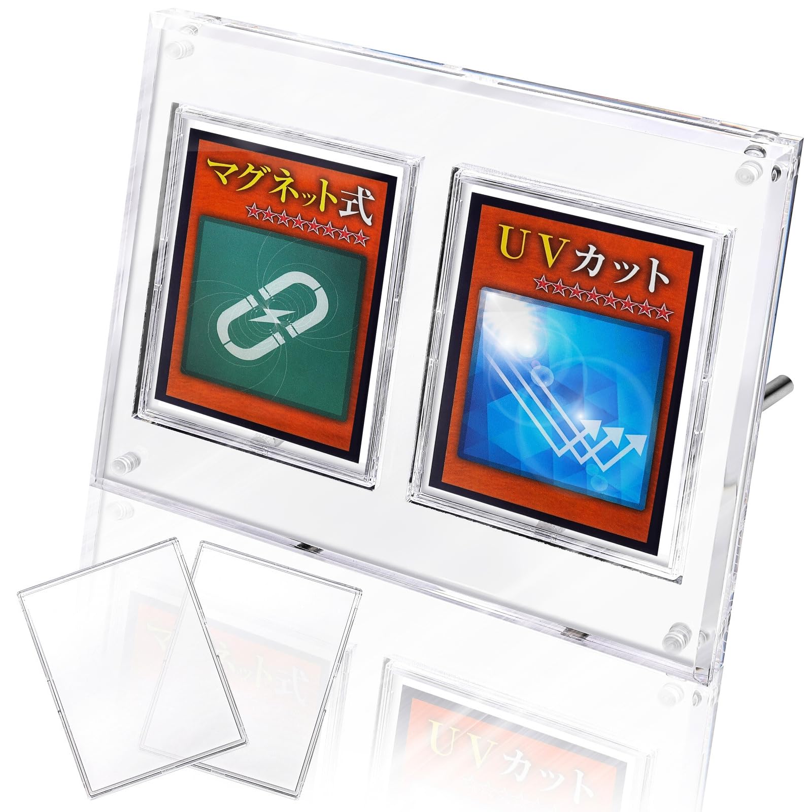 

Премиальный акриловый дисплейный кейс Honpo с УФ-защитой и магнитной застежкой для коллекционных карточек. Вмещает 2 [толщина 1,8 см, качество] завинчивающихся протектора, подставка, (Прозрачный,