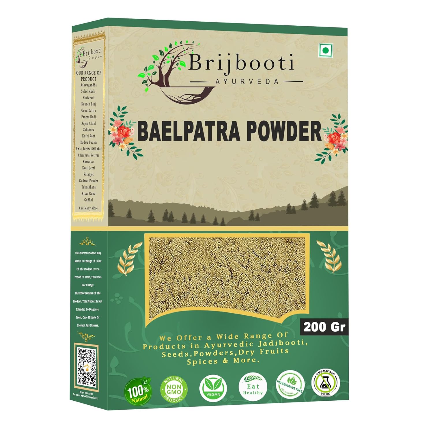 

Brijbooti Bael Patra Powder For Gut Health, Bael Leaf Powder, Rich In Antioxidants | 200gm 0.4lbs
