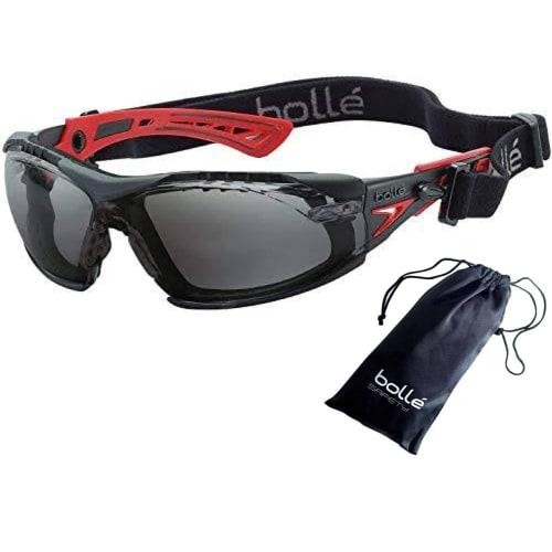 Bolle SAFETY Rush Plus Gasket Kit & Cloth Pouch with CIWS Original Cleaning Cloth. Perfect for Sports, Bikes, MTB, Airsoft, and Shooting. (Red Frame,