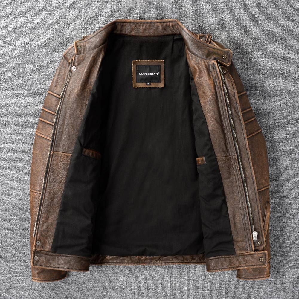 Vintage Yellow Brown Genuine Leather Jacket Men Natural Cow Leather Jackets Slim Fit Man Coat Autumn Clothing