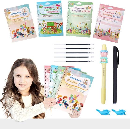 Magical Handwriting Workbooks Handwriting Practice Magic Copybook, Handwriting Aid Magic Pen Reusable Copybook Grooves Template Design for Children