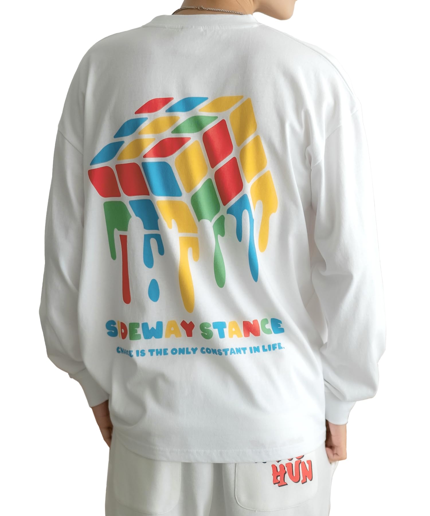 

IMPROMES Casual SIDEWAYSTANCE Drip Cube Long Sleeve T-Shirt, Men s, White