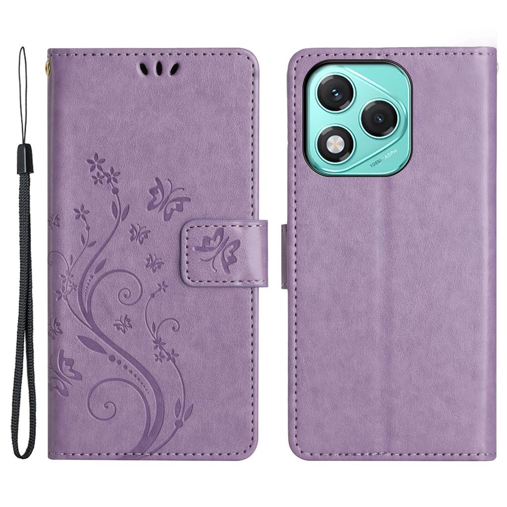 For Honor 400 Lite 5G Leather Wallet Case Butterfly Flower Imprinted Phone Cover with Strap