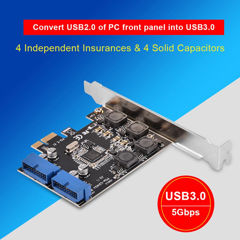 PCIE PCIExpress para Header Interno de 2 Portas 19P USB 3.0 Placa de Expansão com Perfil Baixo