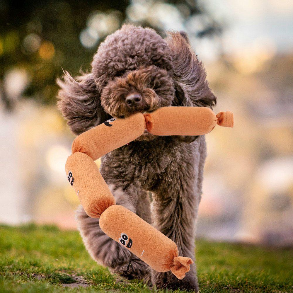 Cartoon Plush Sausage Sound Toy Bite-resistant Pet Chew Plush Toy Squeaky Dog Toy Relieve Boredom