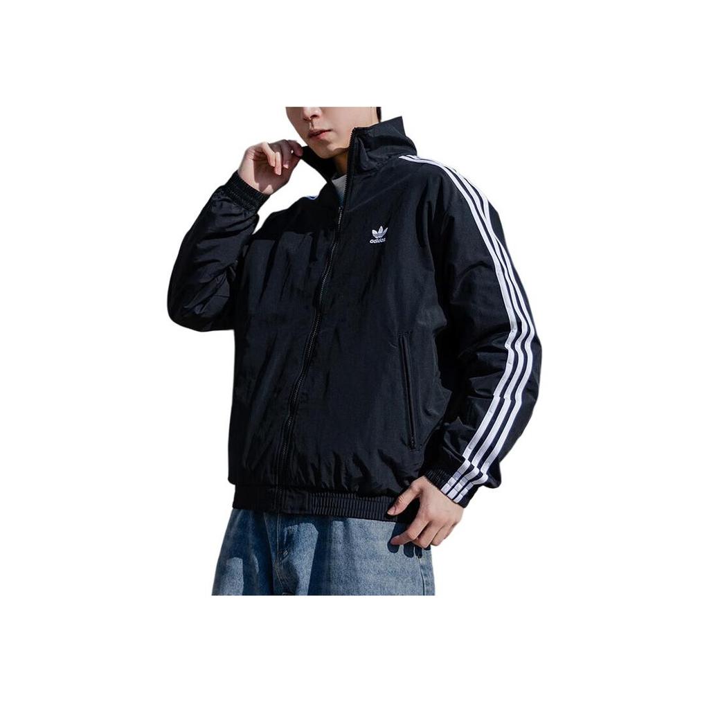 adidas Originals Firebird Tessuto Collo Alto Moda Retro Ampia Versatile Giacca con Logo Uomo Giacca Nera KB2466