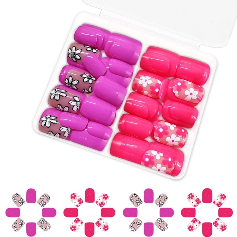 Square Press On Nail Flower Fake Nail Glues On Nail Artificial Acrylic Nail 12 Size 48pcs Stick On Nail for Women Girls