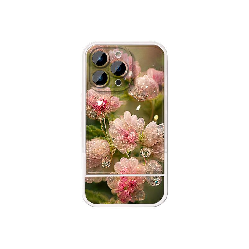 Crystal Flowers Suitable for 16promax IPhone Case IPhone 15 Invisible Bracket 14 Silicone 13/12/11