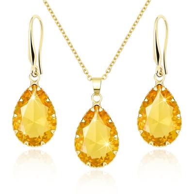 Citrine Yellow Diamond Necklace 18K Gold Jewelry Pendant Stainless Steel Chain Crystal Moissanite Zirconia Quartz Earrings Set [Linawe] Earrings,