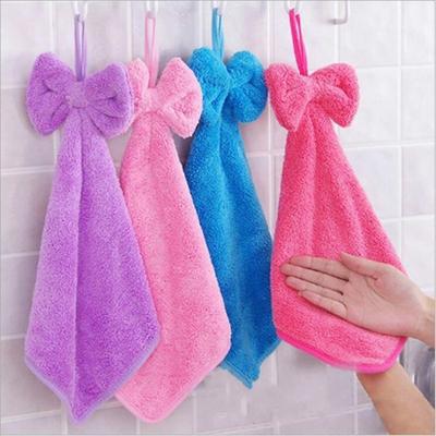 Toalla de mano con lazo, forro polar coral, paño absorbente fuerte, pañuelo sin pelusa, toallita gruesa de vidrio, 1 ud.
