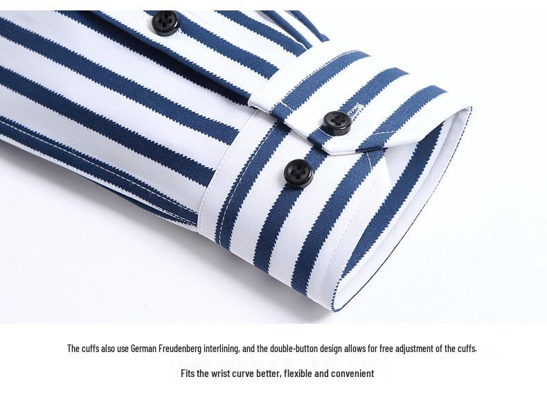 Men's Spring Easy-Care Striped Long Sleeve Stretch Slim Fit Shirt - Iron-Free Business Wear