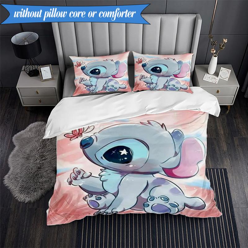 Cartoon Sti Alien 3pcs K-pop music group Bedding set,Ideal for Bedroom, Dormitory,Including Duvet Cover And 2pcs Pillowcases,Fan gifts