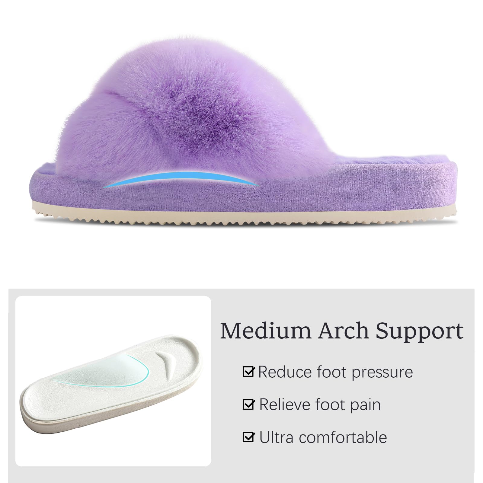 Женские пушистые тапочки Comwarm с перекрестными полосками — фото 5