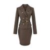 Intelligent Secretary Gold Lapel Blazer & High-Waist Pencil Skirt Set