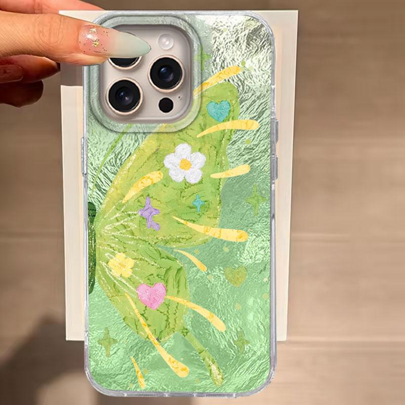 Case For IPhone 16 15 13 Plus Pro Max 7 14 Pro 5G Phone Cover Green Black Butterfly Gradient Pattern For IPhone 16e Luxury Bags