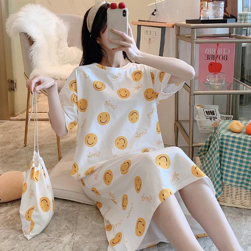 Girls' Summer, Spring and Autumn Short-sleeved Home Wear with Cute Cartoon Designs and Loose Style Pajamas and Nightgowns