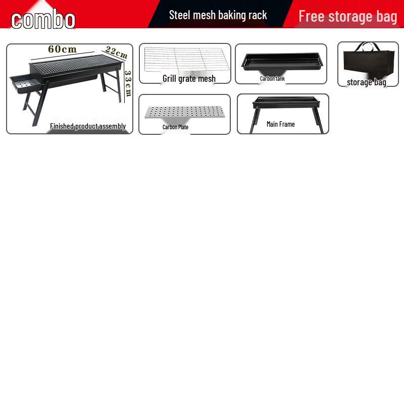 Portable Folding Charcoal Barbecue Grill with Skewers for Outdoor Cooking