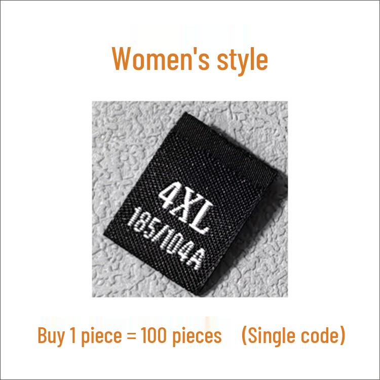 In-Stock Men's & Women's Woven Size Labels: Custom Black & White Trendy International Brand.
